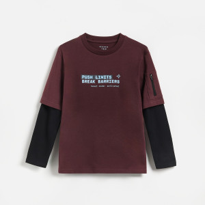 Longsleeve z nadrukiem - 164 (13 lat) - mahoniowy - chłopcy - Reserved - 203JY-93X