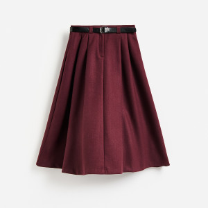 Spódnica midi z wełną - XL - burgundowy - damska - Reserved - 207KR-53X