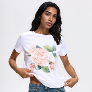 Bawełniany t-shirt z nadrukiem - L - biały - damska - Reserved - 214HT-00X