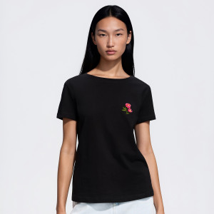 Bawełniany T-shirt z haftem - XL - czarny - damska - Reserved - 214HT-99X