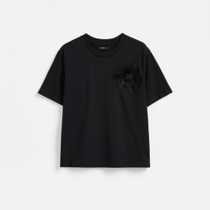 T-shirt z odpinaną broszką - L - czarny - damska - Reserved - 216KF-99X