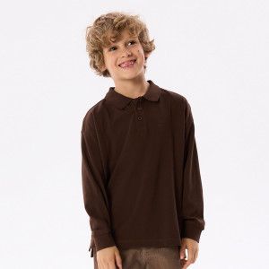 Bawełniany longsleeve polo - 128 (7-8 lat) - ciemnobrązowy - chłopcy - Reserved - 217JY-89X