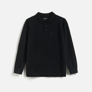 Bawełniany longsleeve polo - 152 (11 lat) - czarny - chłopcy - Reserved - 217JY-99X