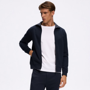 Bluza z bawełny merceryzowanej - S - granatowy - męska - Reserved - 221EF-59X