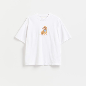 Bawełniany t-shirt z nadrukiem - S - biały - damska - Reserved - 221HT-00X