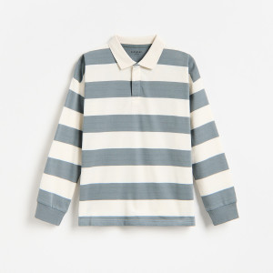 Longsleeve polo w paski - 164 (13 lat) - morski - chłopcy - Reserved - 221JY-67X