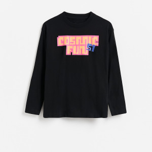 Bawełniany longsleeve z nadrukiem - 164 (13 lat) - czarny - chłopcy - Reserved - 222JY-99X