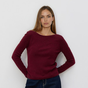 Sweter z błyszczącą aplikacją - S - bordowy - damska - Reserved - 225GV-83X