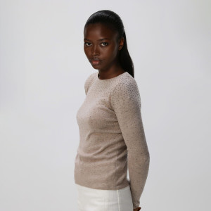 Sweter z błyszczącą aplikacją - XL - brązowy - damska - Reserved - 225GV-84M