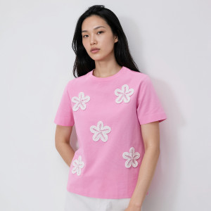 T-shirt z haftem - XL - różowy - damska - Reserved - 225HT-30X