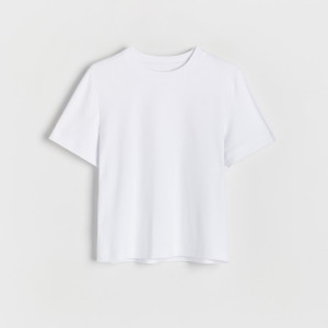 T-shirt z bawełny merceryzowanej - XL - biały - damska - Reserved - 2292T-00X