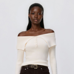 Sweter z wykładanym kołnierzem - XL - kremowy - damska - Reserved - 229GV-02X