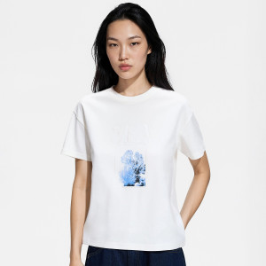 Bawełniany t-shirt z nadrukiem - L - złamana biel - damska - Reserved - 229HT-01X