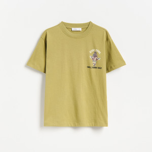 Bawełniany t-shirt z nadrukiem - 116 (5-6 lat) - zielony - chłopcy - Reserved - 231JV-87X