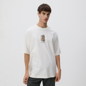 T-shirt boxy z nadrukiem na plecach - L - beżowy - męska - Reserved - 234JA-08X
