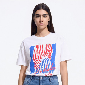 Bawełniany t-shirt z nadrukiem - S - biały - damska - Reserved - 236HT-00X
