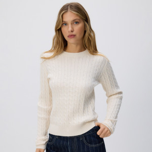 Sweter z ozdobnym splotem - XXL - kremowy - damska - Reserved - 238GP-02X