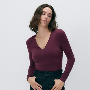 Body z długim rękawem - S - ciemnofioletowy - damska - Reserved - 239HS-49X