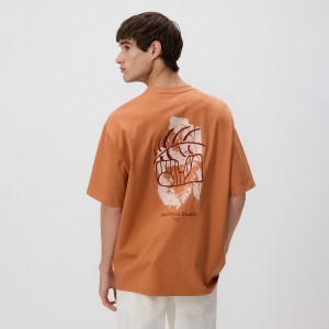T-shirt boxy z nadrukiem na plecach - M - brzoskwiniowy - męska - Reserved - 239JA-24X