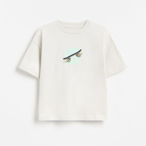 Bawełniany t-shirt z nadrukiem - 158 (12 lat) - jasnoszary - chłopcy - Reserved - 242JV-09X