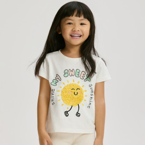 T-shirt z aplikacją - 80 (9-12 m.) - złamana biel - dziewczynki - Reserved - 243HU-01X