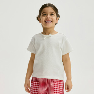 T-shirt z kokardką - 104 (3-4 lata) - złamana biel - dziewczynki - Reserved - 246HU-01X