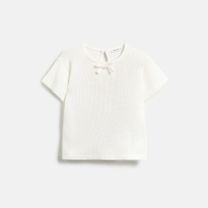T-shirt z kokardką - 104 (3-4 lata) - złamana biel - dziewczynki - Reserved - 246HU-01X