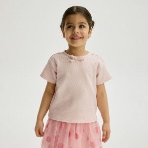T-shirt z kokardką - 104 (3-4 lata) - pastelowy róż - dziewczynki - Reserved - 246HU-03X