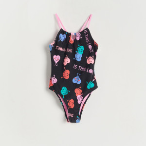 Jednoczęściowy strój kąpielowy SmileyWorld® - 110/116 (4-6 lat) - czarny - dziewczynki - Reserved - 2478U-99X