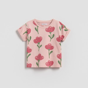 Wzorzysty t-shirt - 104 (3-4 lata) - pastelowy róż - dziewczynki - Reserved - 248HU-03X