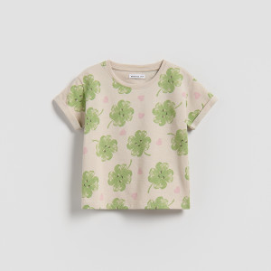 Wzorzysty t-shirt - 116 (5-6 lat) - beżowy - dziewczynki - Reserved - 248HU-08X