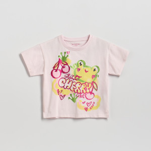 T-shirt z nadrukiem - 104 (3-4 lata) - pastelowy róż - dziewczynki - Reserved - 249HU-03X
