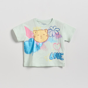 T-shirt z nadrukiem - 98 (2-3 lata) - jasnozielony - dziewczynki - Reserved - 249HU-07X