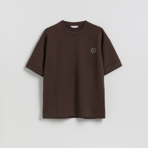 T-shirt boxy z nadrukiem - L - brązowy - męska - Reserved - 249JA-88X