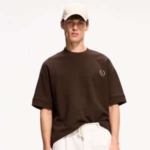 T-shirt boxy z nadrukiem - L - brązowy - męska - Reserved - 249JA-88X