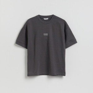 T-shirt boxy z nadrukiem - L - ciemnoszary - męska - Reserved - 249JA-90X