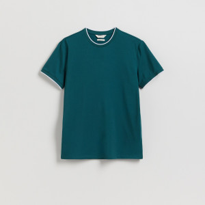 T-shirt regular z merceryzowaną bawełną - M - zielony - męska - Reserved - 252FP-96X