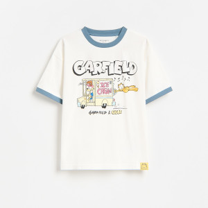 Bawełniany t-shirt Garfield - 140 (9 lat) - złamana biel - chłopcy - Reserved - 256JV-01X