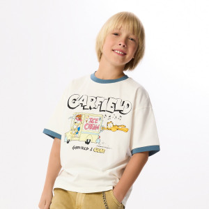 Bawełniany t-shirt Garfield - 140 (9 lat) - złamana biel - chłopcy - Reserved - 256JV-01X