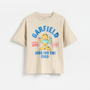 Bawełniany t-shirt Garfield - 140 (9 lat) - beżowy - chłopcy - Reserved - 257JV-08X