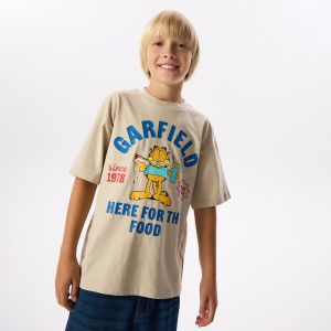 Bawełniany t-shirt Garfield - 140 (9 lat) - beżowy - chłopcy - Reserved - 257JV-08X