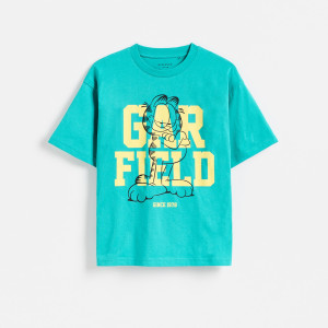 Bawełniany t-shirt Garfield - 152 (11 lat) - turkusowy - chłopcy - Reserved - 258JV-66X