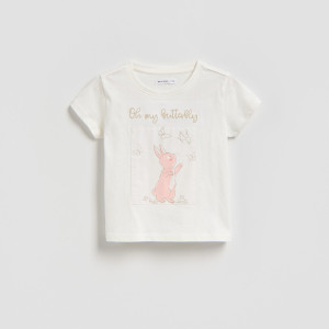 Bawełniany t-shirt z nadrukiem - 104 (3-4 lata) - biały - dziewczynki - Reserved - 259HU-00X