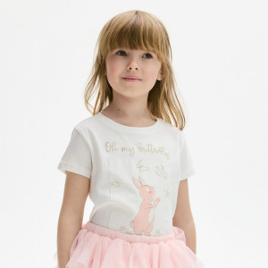 Bawełniany t-shirt z nadrukiem - 86 (12-18 m.) - biały - dziewczynki - Reserved - 259HU-00X