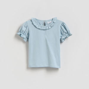 Bawełniany t-shirt z falbanką - 104 (3-4 lata) - jasnoniebieski - dziewczynki - Reserved - 260HU-50X