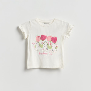 T-shirt z aplikacją - 104 (3-4 lata) - złamana biel - dziewczynki - Reserved - 262HU-01X