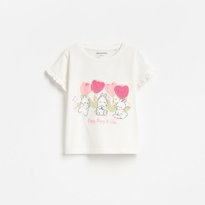 T-shirt z aplikacją - 104 (3-4 lata) - złamana biel - dziewczynki - Reserved - 262HU-01X