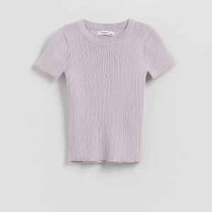 Sweter z krótkim rękawem z wiskozą - 116 (5-6 lat) - lawendowy - dziewczynki - Reserved - 263DB-04X