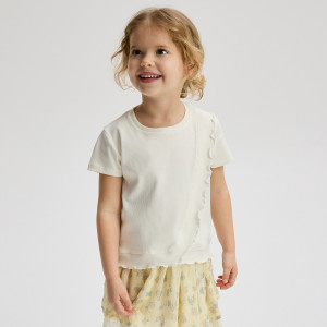 Prążkowana bluzka z falbanką - 104 (3-4 lata) - kremowy - dziewczynki - Reserved - 264HU-02X