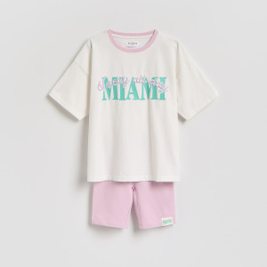 Bawełniany komplet z szortami - 146 (10 lat) - lawendowy - dziewczynki - Reserved - 267HN-04X